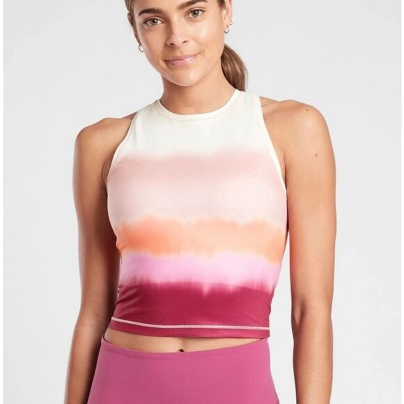 Athleta Shanti Printed PINK BURGUNDY Crop Tank - New with Tags - Picture 1 of 2